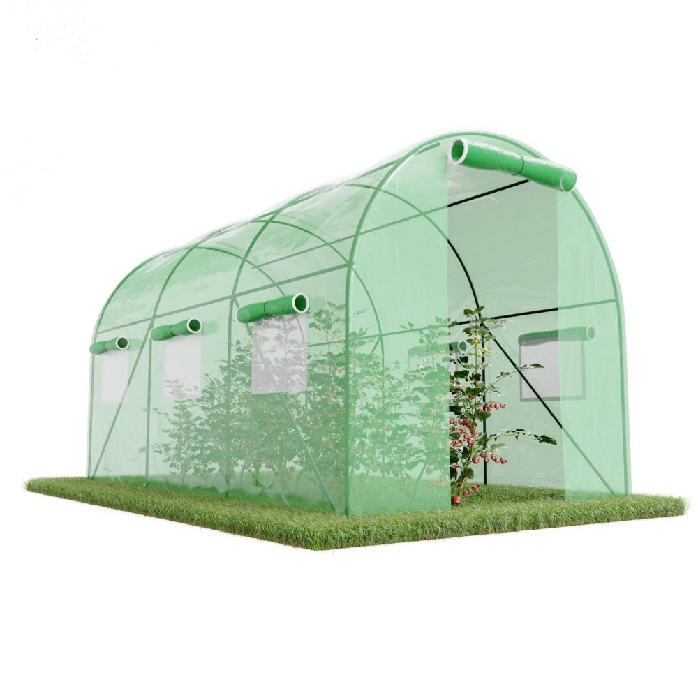 Serre de Jardin Tunnel 7m² - bache armée - avec fenêtres latérales et porte zipée Surface