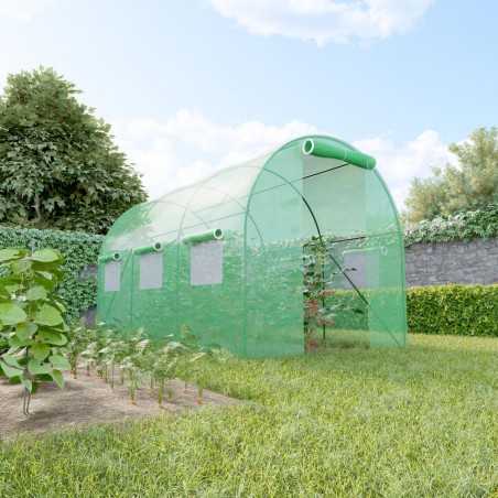 Serre de Jardin Tunnel 7m² - bache armée - avec fenêtres latérales et porte zipée Surface