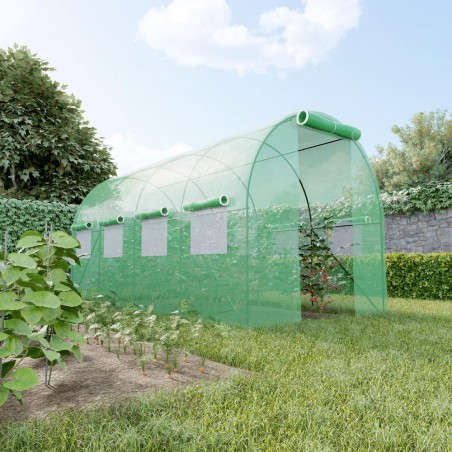 Serre de Jardin Tunnel 8m² - bache armée - avec fenêtres latérales et porte zipée Surface