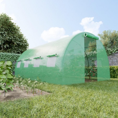 Serre de Jardin Tunnel 12m² - bache armée - avec fenêtres latérales et porte zipée Surface