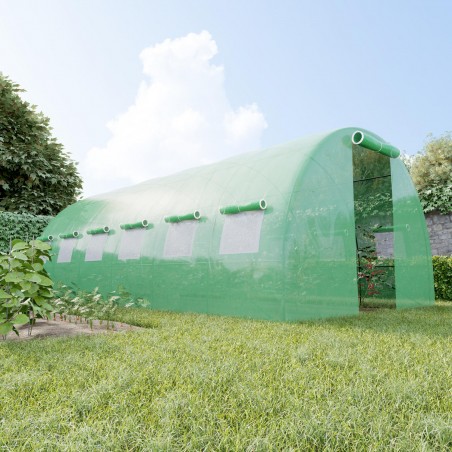 Serre de Jardin Tunnel 18m² - bache armée - avec fenêtres latérales et porte zipée Surface