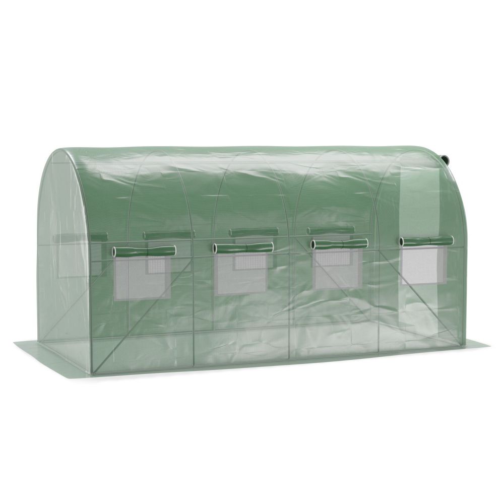 Serre de Jardin Tunnel 8m² - bache armée - avec fenêtres latérales et porte zipée Surface