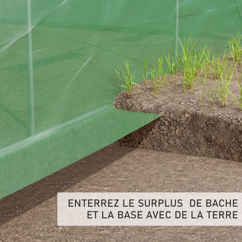 Serre de Jardin Tunnel 24m² - bache armée - avec fenêtres latérales et porte zipée Surface